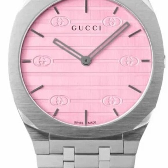 Gucci NEW Swiss Made Pink Dial 38mm Thin Men's Watch Sapphire Crystal YA163410